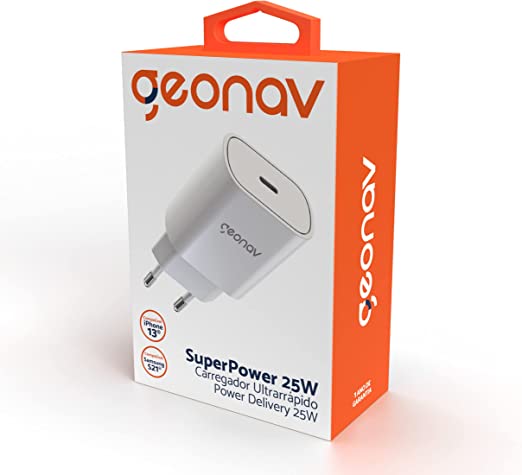 Carregador Universal Ultra Rápido, Power Delivery 25W, 1 Porta USB-C, Branco, CH25PDWT, Geonav